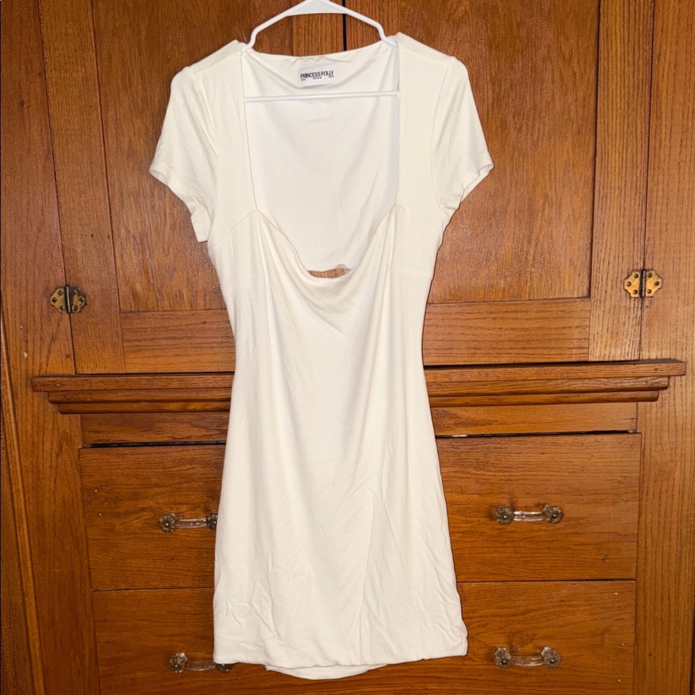 Princess Polly open back ribbed body con mini dress  NWOT sz 12 or large white